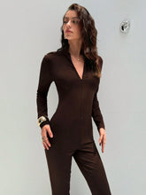 Aloruh Women's Autumn/Winter New Zip-Up Extra Long Flare Leg Skinny Jumpsuit